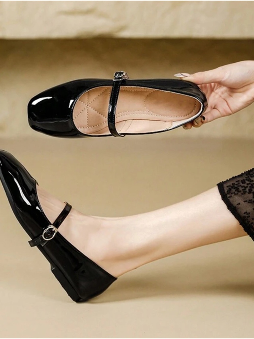 ZARA Black faux Patent Mary Jane Flats - size 39/ 8.5